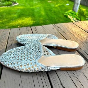 BOTKIER CORA SILVER METALLIC WOVEN  MULES SANDALS 9